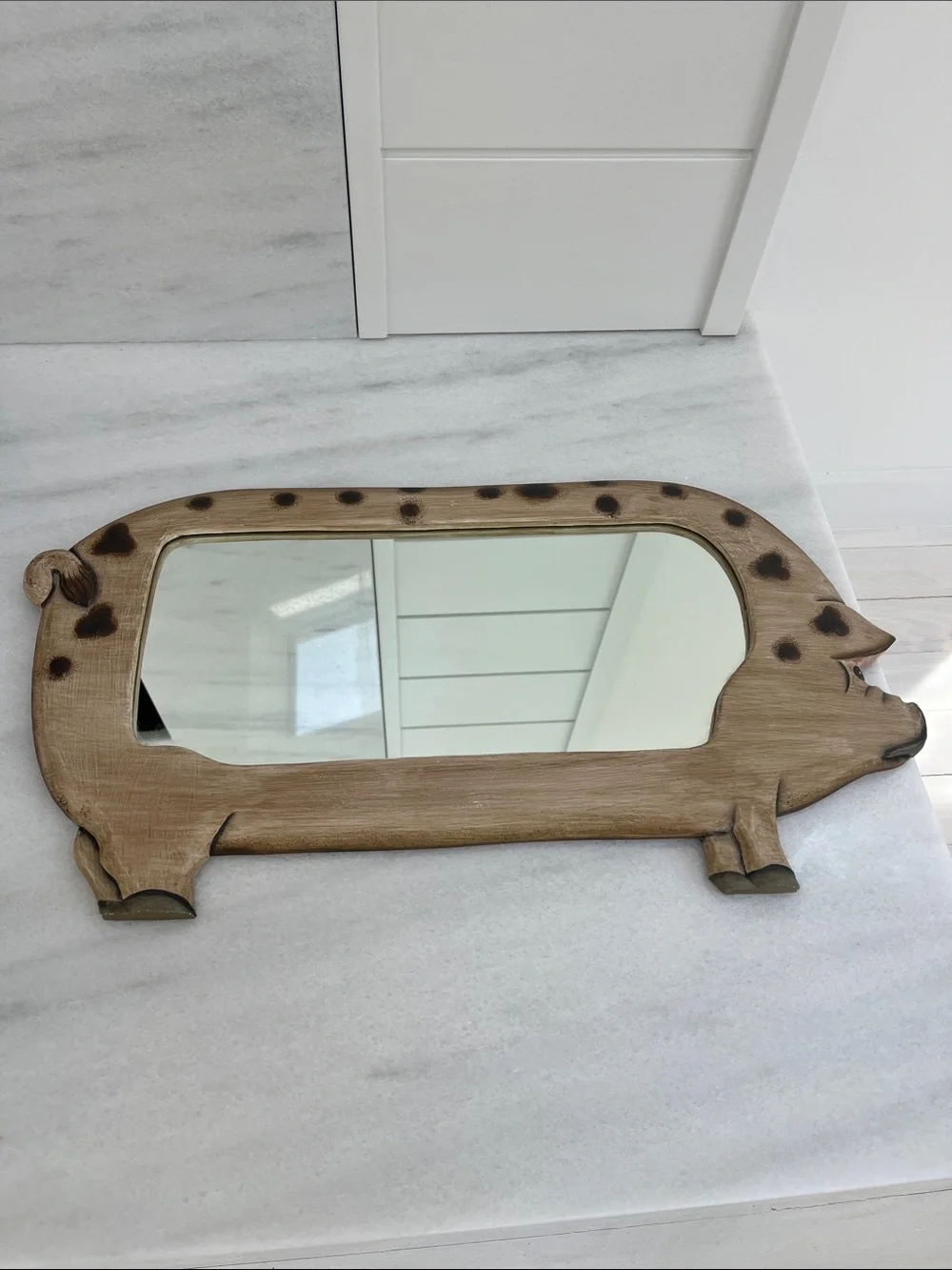 Painted Beige Pig Mirror Farmhouse Decor